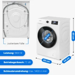 Bomann® Waschmaschine 8kg Mit Max. 1400 U/min - Effizienter, Leiser Und Langlebiger Invertermotor, 15 Waschprogrammen, Und Endzweitvorwahl, Washing Machine Mit Dampffunktion - WA 7185 -Luft Wrame Haus Geschaft 00e3a3bd7b623ac94f10bef58b301b3e