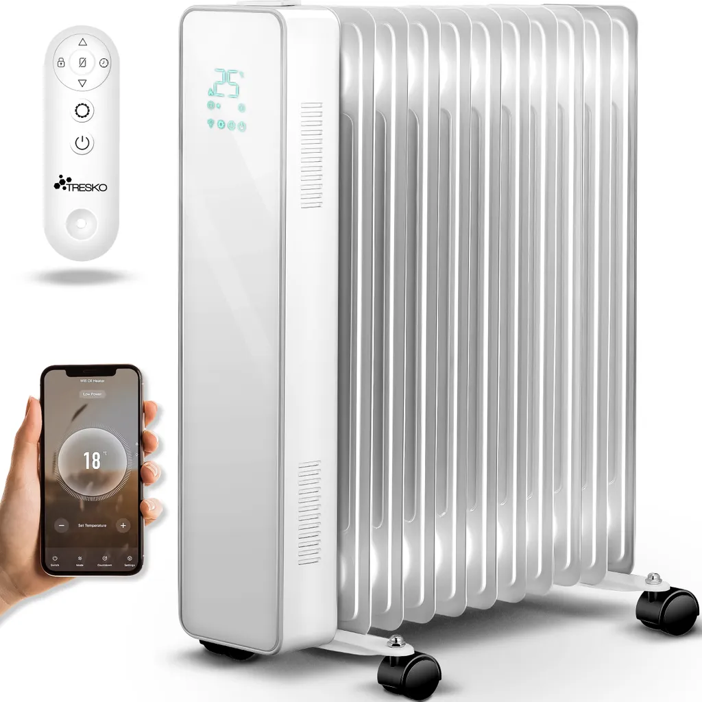 TRESKO® Ölradiator Weiß 2500W Elektroheizung Radiator Öl Heizkörper Heizung Timer 1 TRESKO® Ölradiator Weiß 2500W Elektroheizung Radiator Öl Heizkörper Heizung Timer