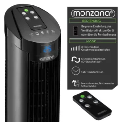 Monzana Turmventilator Fernbedienung 3 Geschwindigkeitsstufen Timer 70° Oszillation Flüsterleise Ventilator Standventilator, Farbe:schwarz -Luft Wrame Haus Geschaft 016f20b702651bf033ec58432ca5c576