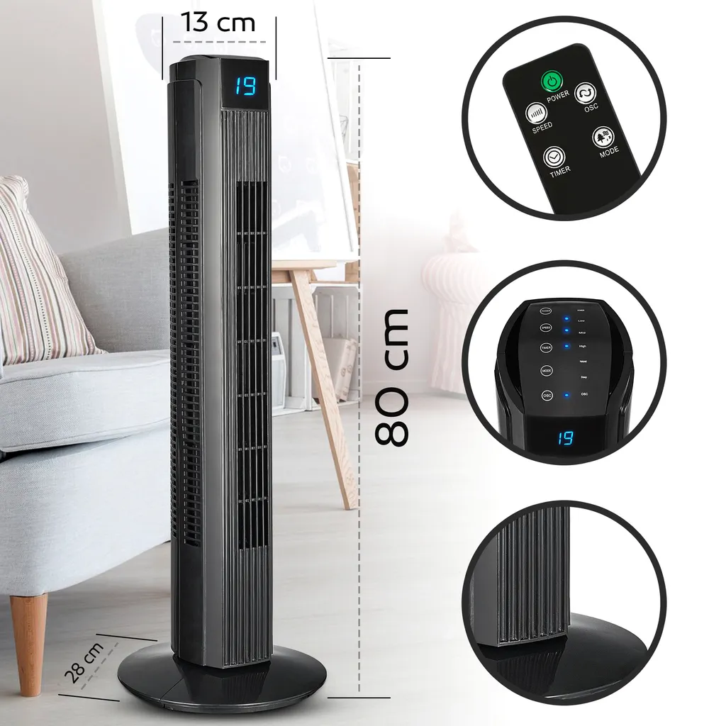 Turmventilator Mit Fernbedienung Leise 80 Cm Ventilator Timer Säulenventilator 8 Turmventilator Mit Fernbedienung Leise 80 Cm Ventilator Timer Säulenventilator – Bild 8