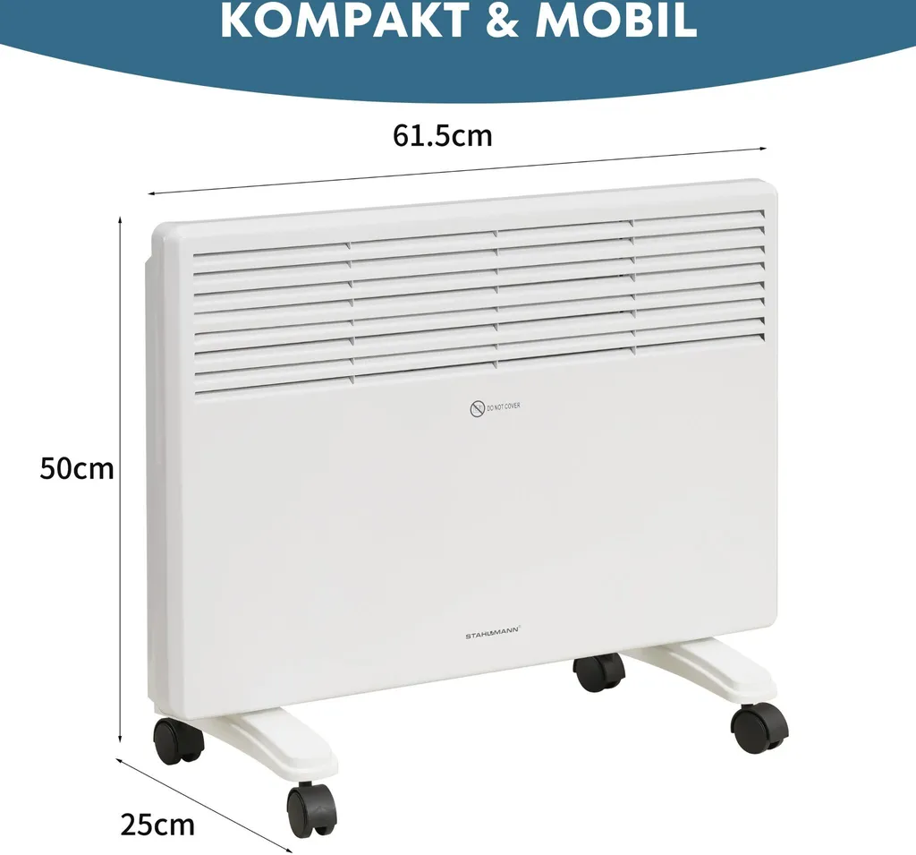 STAHLMANN Konvektor Heizung ZK 1500 Watt - Elektroheizung Energiesparend Bis 30qm Fläche, Schnelle Erwärmung, Thermostat, Leise Und Sichere Heizung Elektrisch - Heizgerät, Electric Heater 5 STAHLMANN Konvektor Heizung ZK 1500 Watt - Elektroheizung Energiesparend Bis 30qm Fläche, Schnelle Erwärmung, Thermostat, Leise Und Sichere Heizung Elektrisch - Heizgerät, Electric Heater – Bild 5