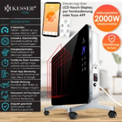 KESSER® Elektro Glasheizung Konvektor Elektroheizung Heizung Heizkörper Touch Display, Modell:Schwarz / 2000 Watt -Luft Wrame Haus Geschaft 03f498ad8bdce92c4276f405259100b8