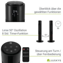 Juskys Turm-Keramik-Heizer – Elektrischer Heizlüfter Mit LCD Display & Fernbedienung, 1000 / 2000W, Kamineffekt, Timer, Oszillation & Umkippschutz -Luft Wrame Haus Geschaft 0524a9b537df166769b6458c4db4a02d