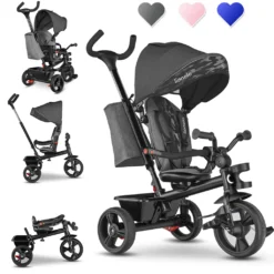 Lionelo Haari Dreirad Kinderdreirad Kinder Lenkstange Fahrrad Baby Kinderwagen Grau