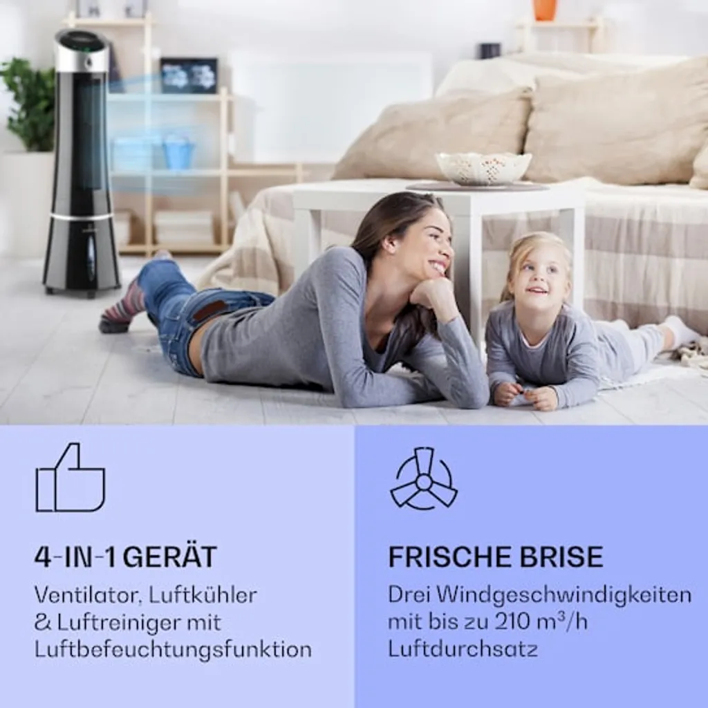 Klarstein Skyscaper Ice Smart Klimaanlage 4-in-1: Luftkühler, Ventilator, Luftbefeuchter & Ionisation - WiFi - 6 L Wassertank - Oszillation - 30 W - 210 M³/h - Timer - Klimagerät Ohne Abluftschlauch - Mobiles Klimagerät 2 Klarstein Skyscaper Ice Smart Klimaanlage 4-in-1: Luftkühler, Ventilator, Luftbefeuchter & Ionisation - WiFi - 6 L Wassertank - Oszillation - 30 W - 210 M³/h - Timer - Klimagerät Ohne Abluftschlauch - Mobiles Klimagerät – Bild 2