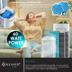 KESSER® 4in1 Mobile Klimaanlage Tower Klimagerät Ventilator/Luftkühler/Luftbefeuchter/Ionisator, Mit Fernbedienung , Timer , Wassertank, 60W, Klima , 2 Kühlakkus Turmventilator, Farbe:Weiß / Schwarz 15 KESSER® 4in1 Mobile Klimaanlage Tower Klimagerät Ventilator/Luftkühler/Luftbefeuchter/Ionisator, Mit Fernbedienung , Timer , Wassertank, 60W, Klima , 2 Kühlakkus Turmventilator, Farbe:Weiß / Schwarz -Luft Wrame Haus Geschaft 075ecaff610f38745b85b7023e7ea6bb
