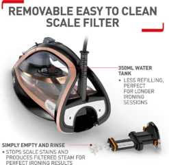 Tefal Ultimate Pure FV9845 Dampfbgeleisen (Dampfbgeleisen, Durilium Autoclean Soleplate, 3 M, 260 G/min, Schwarz, Kupfer, 60 G/min) -Luft Wrame Haus Geschaft 095accf557b9d2ff678595f253c66d45