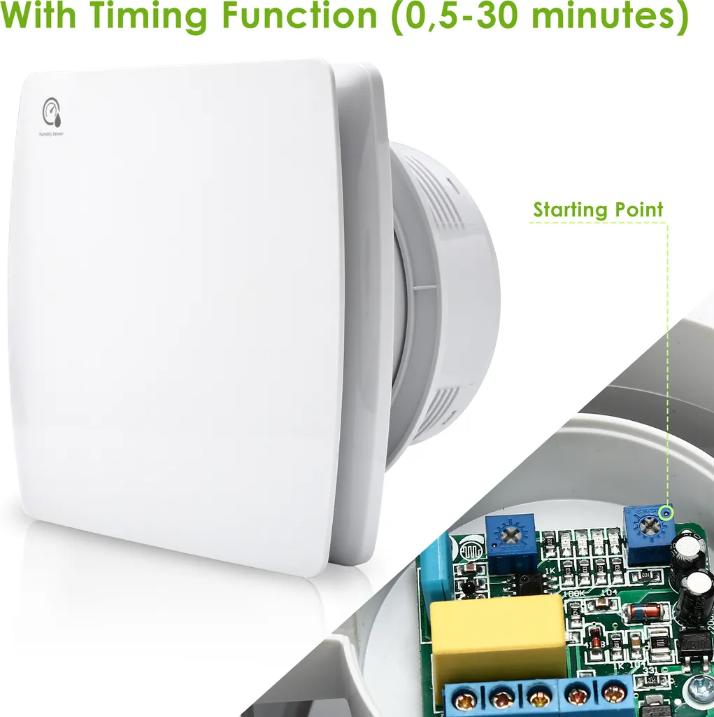 EINFEBEN Badlüfter 150mm Mit Feuchtigkeitssensor Und Einstellbarer Nachlaufzeit, Wandlüfter Mit Rückflussleitblech Und Timing-Funktion, Ventilator Lüfter Für Bad WC Küche Wandventilator Badezimmer 4 EINFEBEN Badlüfter 150mm Mit Feuchtigkeitssensor Und Einstellbarer Nachlaufzeit, Wandlüfter Mit Rückflussleitblech Und Timing-Funktion, Ventilator Lüfter Für Bad WC Küche Wandventilator Badezimmer – Bild 4