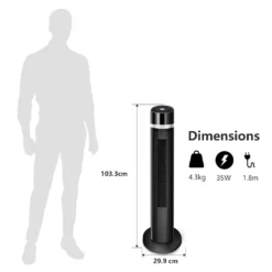 Aigostar Turmventilator, Leise Mit Fernbedienung, 35W, 60° Oszillierend, 3 Geschwindigkeitsstufen, 7 Stunden Timer, Säulenventilator Mit Speicher Funktion, 103cm Standventilator Tower Fan, Schwarz -Luft Wrame Haus Geschaft 0d0c095b0d86ce6b67c069d762344c24