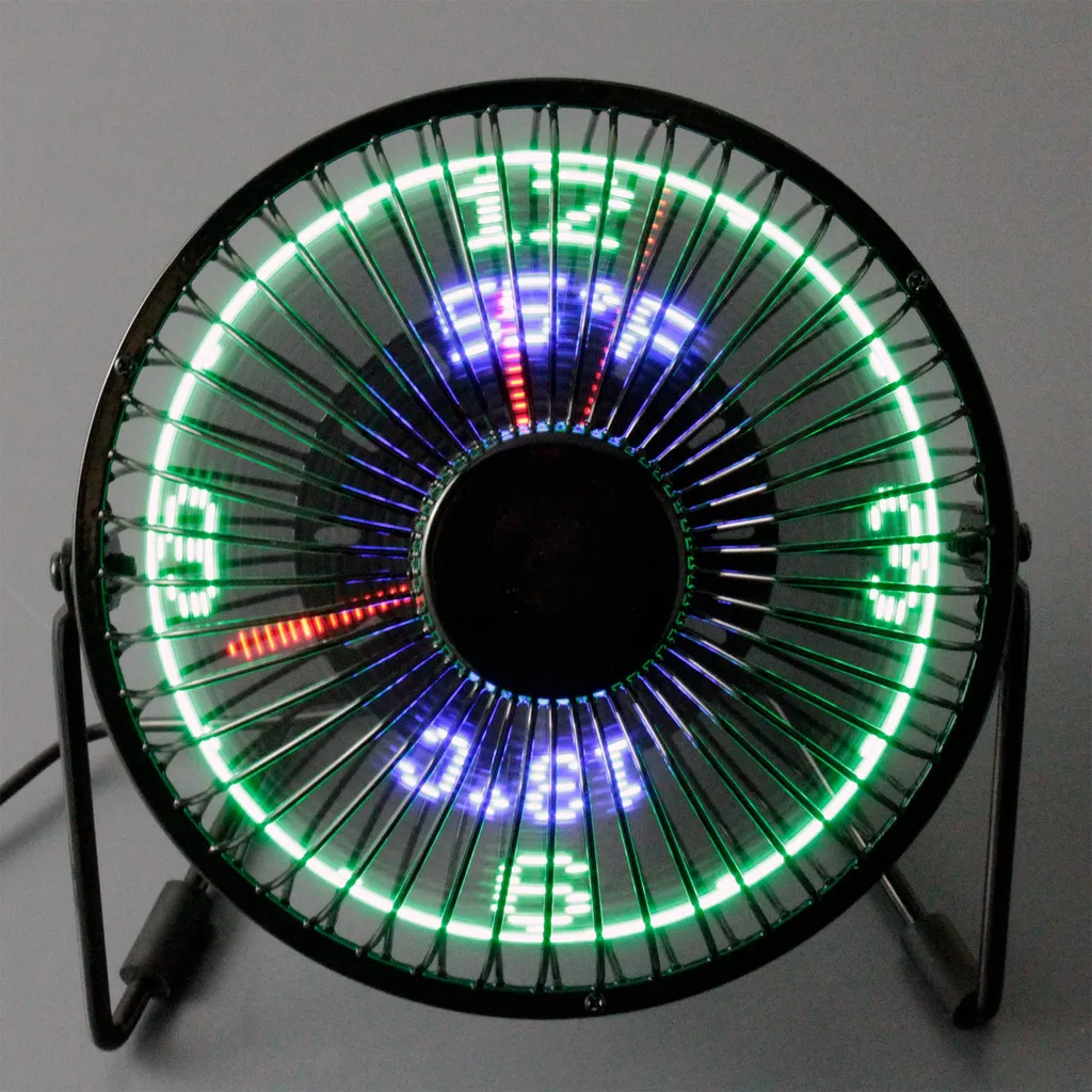 15cm Mini USB-Tischventilator Ventilator Aus Metall Mit LED-Animation Für Temperatur Und Uhrzeit - Stufenlos Neigbar Um 360°, Energiesparend, Extrem Leise 2 15cm Mini USB-Tischventilator Ventilator Aus Metall Mit LED-Animation Für Temperatur Und Uhrzeit - Stufenlos Neigbar Um 360°, Energiesparend, Extrem Leise – Bild 2