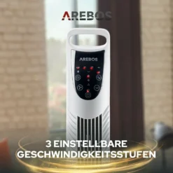 AREBOS Turmventilator Mit Fernbedienung & Timer, 40 Watt, Mit 3 Geschwindigkeitsstufen & Sleep-Modus, Weiß -Luft Wrame Haus Geschaft 0d65b79293e75bbf48df09c843dc04ac