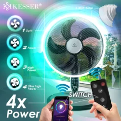 KESSER® 3in1 Standventilator Tischventilator Wandventilator Mit App Wifi , Fernbedienung | Timer | Leise Oszillation 80 Grad | Ventilator | 4 Geschwindigkeiten Inkl. Wandhalterung , Farbe:Schwarz -Luft Wrame Haus Geschaft 0e299b6a61a940d02b32d0ba8ccc6ff1