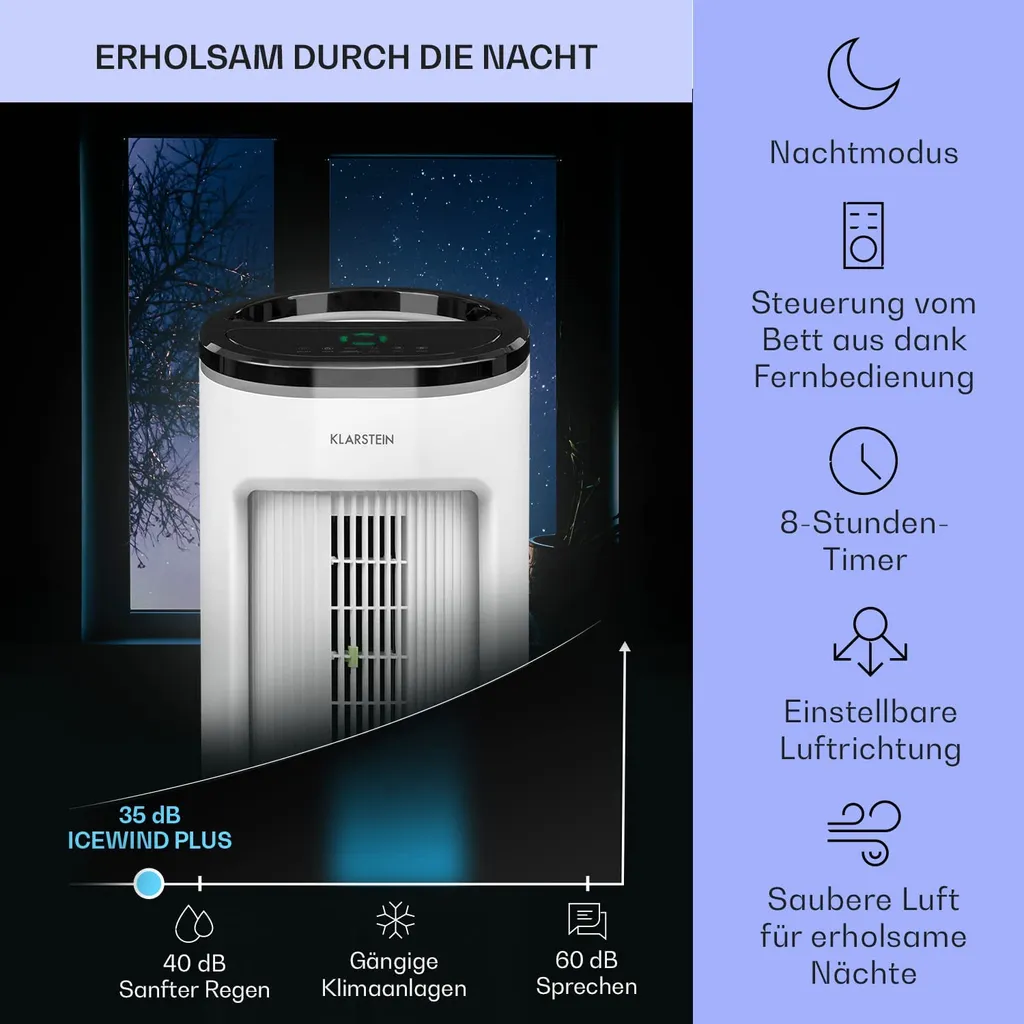 Klarstein Mobiles Klimagerät Ohne Abluftschlauch - Luftkühler Mit Wasser Ventilator Luftbefeuchter Luftreiniger Funktion - 7L Wassertank - Air Cooler Klimaanlage Mobil Mit Fernbedienung - Weiß 4 Klarstein Mobiles Klimagerät Ohne Abluftschlauch - Luftkühler Mit Wasser Ventilator Luftbefeuchter Luftreiniger Funktion - 7L Wassertank - Air Cooler Klimaanlage Mobil Mit Fernbedienung - Weiß – Bild 4