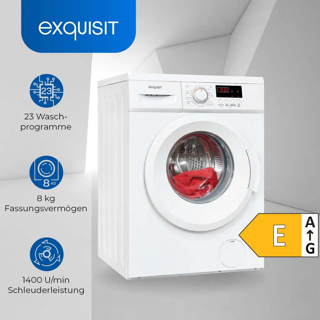 Exquisit Waschmaschine WA8014-030E Weiss | 8 Kg Fassungsvermögen | 1400 U/min 2 Exquisit Waschmaschine WA8014-030E Weiss | 8 Kg Fassungsvermögen | 1400 U/min – Bild 2