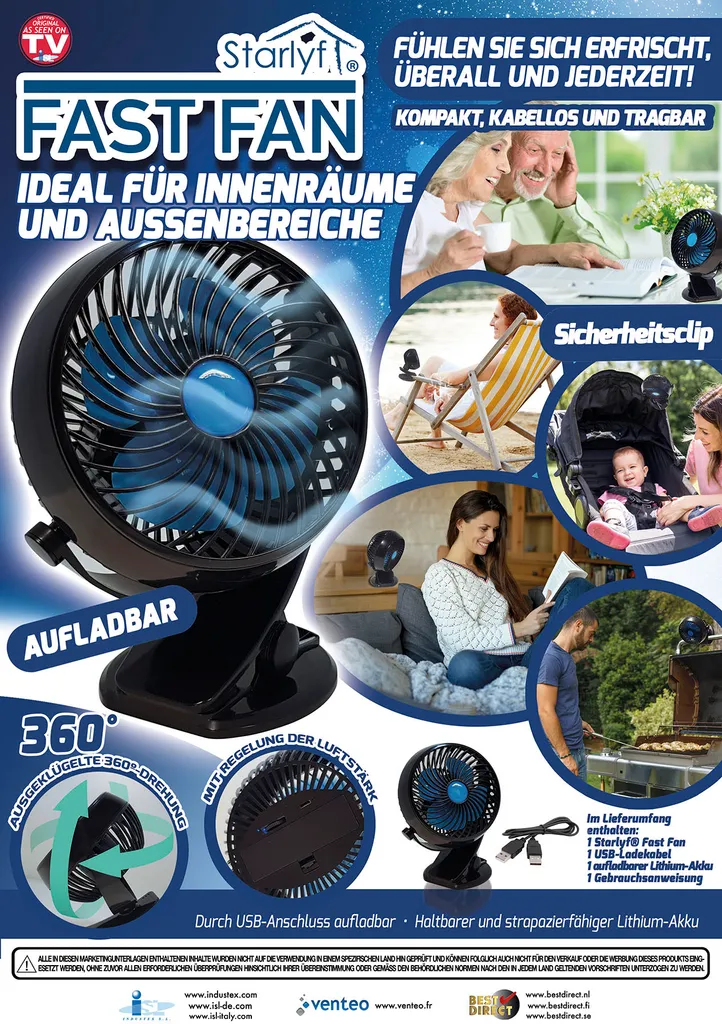 Starlyf® Fast Fan - USB, Miniventilator, Ventilator, Kabellos Und Wieder Aufladbar, Akku, Tragbarer Ventilator, 360 ° - Aus Der TV Werbung 7 Starlyf® Fast Fan - USB, Miniventilator, Ventilator, Kabellos Und Wieder Aufladbar, Akku, Tragbarer Ventilator, 360 ° - Aus Der TV Werbung – Bild 7