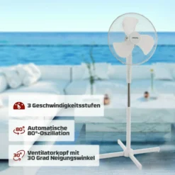 AREBOS Standventilator Turmventilator 45W, 80° Oszillation, 3 Geschwindigkeitsstufen, Leiser Betrieb, Weiß, Höhenverstellbar Bis 122 Cm, Bis 30° Neigbar -Luft Wrame Haus Geschaft 18943b9b81120fd3b37b55b6cd80e993