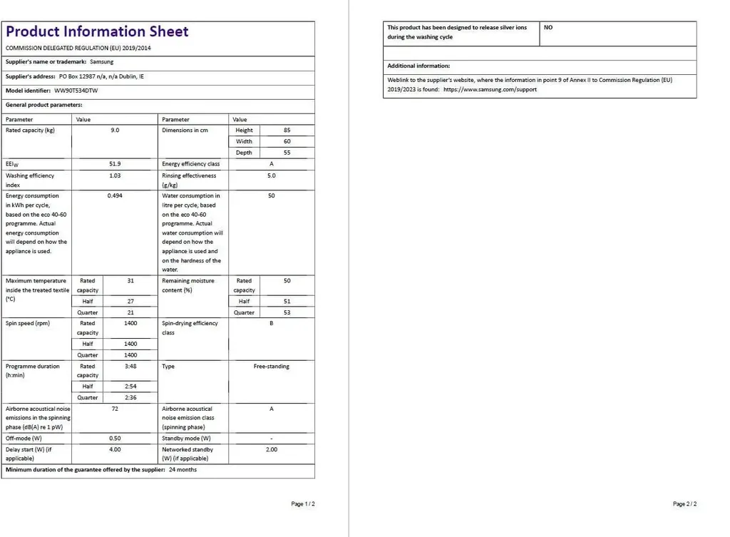 Samsung WW90T534DTW, Frontlader, 9 Kg, B, 72 DB, 1400 RPM, A 6 Samsung WW90T534DTW, Frontlader, 9 Kg, B, 72 DB, 1400 RPM, A – Bild 6