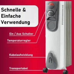 JUNG DAYE15 Heizung Elektrisch Mit Thermostat, 7 Lamellen, Ölradiator & Konvektor, 1500 Watt Energiesparend, Mobile Elektroheizung, Bis 25qm -Luft Wrame Haus Geschaft 197c3f3c69b985d88c8fc7da9b4787c3