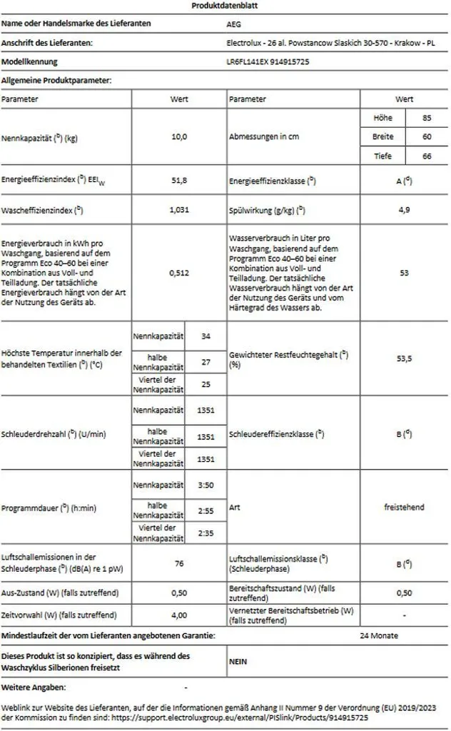 AEG - LR6FL141EX - Waschmaschine - 10 Kg 7 AEG - LR6FL141EX - Waschmaschine - 10 Kg – Bild 7