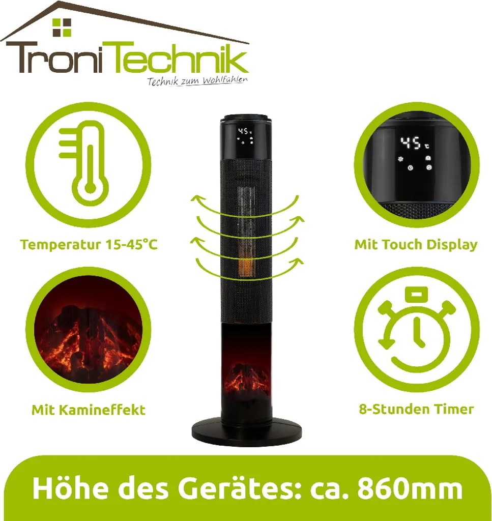 Tronitechnik PTC Turmheizer Keramikheizer 2000 Watt Heizlüfter Elektro Kamin Elektrischer Heizung Kaminfeuer Effekt Kaminofen 2 Tronitechnik PTC Turmheizer Keramikheizer 2000 Watt Heizlüfter Elektro Kamin Elektrischer Heizung Kaminfeuer Effekt Kaminofen – Bild 2