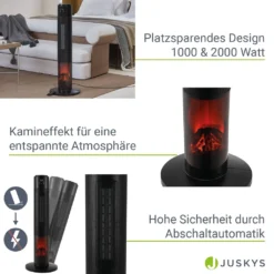 Juskys Turm-Keramik-Heizer – Elektrischer Heizlüfter Mit LCD Display & Fernbedienung, 1000 / 2000W, Kamineffekt, Timer, Oszillation & Umkippschutz -Luft Wrame Haus Geschaft 1fc4361215dcb3d9f6ee6408ced00a7c