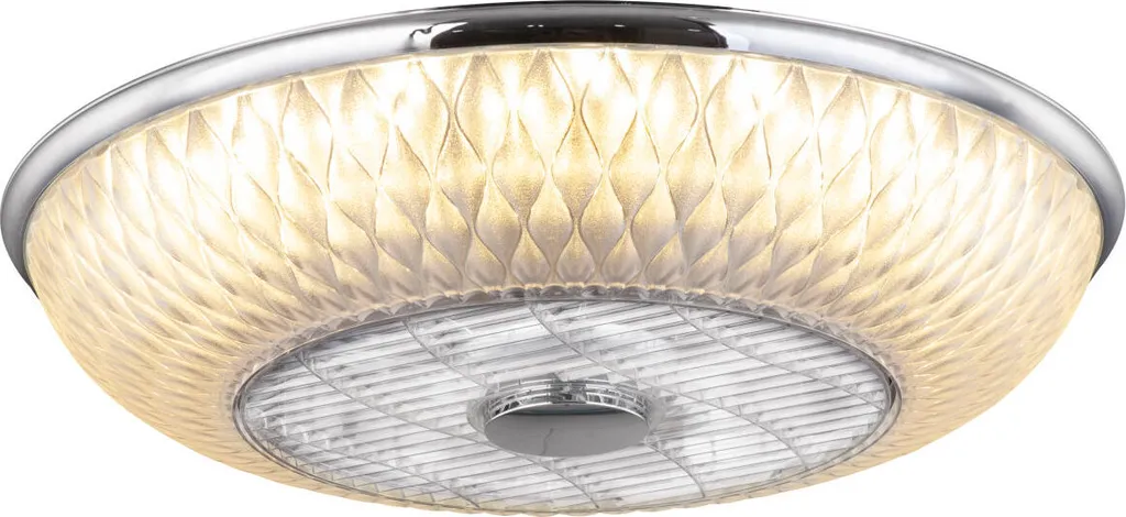 Globo Lighting Deckenventilator Metall Verchromt, Kunststoff, Acryl Satiniert, Dimmbar, Farben Fixierbar, Fernbedienung, Batterie Inkludiert 2x AAA, Max. Motorleistung 30W, ø: 550mm, H: 200mm, Inkl. LED 36W 230V, 2900lm Source, 2120lm Output, CCT 3000-6000K 1 Globo Lighting Deckenventilator Metall Verchromt, Kunststoff, Acryl Satiniert, Dimmbar, Farben Fixierbar, Fernbedienung, Batterie Inkludiert 2x AAA, Max. Motorleistung 30W, ø: 550mm, H: 200mm, Inkl. LED 36W 230V, 2900lm Source, 2120lm Output, CCT 3000-6000K