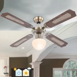 Globo Lighting VENTILATOR Metall Altmessing, Blade Turnable, Zugschalter Kette, Max. Motorleistung 50W, Optimale Raumnutzung 15m², Abkühlung, Aufheizen, Geschwindigkeitsstufen 115/185/235 RPM, ø: 1066mm, H: 415mm, Exkl. 1x E27 60W 230V -Luft Wrame Haus Geschaft 2197c3bb3299a07a3dc39eda572cca11