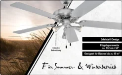 ProfiCare Deckenventilator PC-DVL 3078 5-Flügel-Ventilator Für Räume Bis 40 M² Inkl. Beleuchtung, 4 Leistungs-Stufen, 132cm Durchmesser, 60 Watt, Edelstahl -Luft Wrame Haus Geschaft 21a79c001c0db2639d4f646d707a51a6