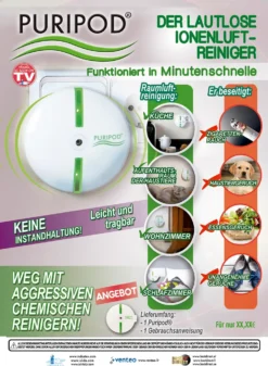 PURIPOD® - Der Lautlose Ionen-Luftreiniger In Minutenschnelle, Hilft Gegen Zigarettenrauch, Haustiergeruch, Essengeruch, Unangenehme Gerüche - Original Aus Der TV-Werbung 25 PURIPOD® - Der Lautlose Ionen-Luftreiniger In Minutenschnelle, Hilft Gegen Zigarettenrauch, Haustiergeruch, Essengeruch, Unangenehme Gerüche - Original Aus Der TV-Werbung -Luft Wrame Haus Geschaft 22be84fbd00e1e363db80b1e86177137