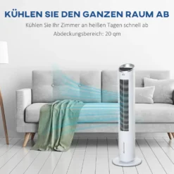 HOMCOM Luftkühler Mit Wasserkühlung Fernbedienung Turmventilator Standventilator Mit Luftbefeuchtung Klimagerät 8h Timer Nutzungsraum 20㎡ 60W ABS Weiß Ø30 X 100,8H Cm -Luft Wrame Haus Geschaft 247d5d639b88b966930bc56cadd8b6e0