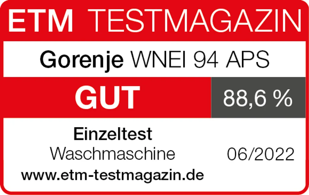 Gorenje WNEI 94 APS Waschmaschine Mit Dampffunktion - 9 Kg Fassungsvermögen - 1400 U/min - 16 Programme - Inverter Motor - Edelstahltrommel - AquaStop - Kindersicherung - Steril Tub - Weiß 4 Gorenje WNEI 94 APS Waschmaschine Mit Dampffunktion - 9 Kg Fassungsvermögen - 1400 U/min - 16 Programme - Inverter Motor - Edelstahltrommel - AquaStop - Kindersicherung - Steril Tub - Weiß – Bild 4