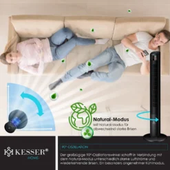 KESSER® Turmventilator Mit Fernbedienung | 120 Cm | Oszilation | 55W | LED-Display | Ventilator Mit 3 Geschwindigkeitsstufen + Timer Bis 12 Stunden + 3 Betriebsmodi + 90° Oszillierend Towerventilator, Farbe:Schwarz -Luft Wrame Haus Geschaft 25cb00a5c19b92b1dd4bbf459d1103f2