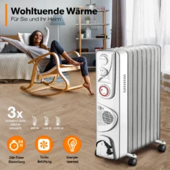 TRESKO® Ölradiator Weiß 2000W Elektroheizung Radiator Öl Heizkörper Heizung Timer 11 TRESKO® Ölradiator Weiß 2000W Elektroheizung Radiator Öl Heizkörper Heizung Timer -Luft Wrame Haus Geschaft 26bc23f2e8a5681533fe7709bb95f9ca