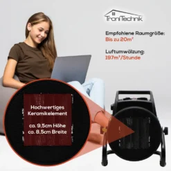 Tronitechnik TT-KH-502 Keramikheizer Heizlüfter Heizung 2.000 Watt, Tragegriff, PTC Keramik, Stufenlose Thermosteuerung -Luft Wrame Haus Geschaft 2718d44d091d77f3d50c0863a0bc255e