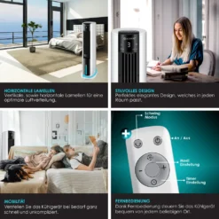 KESSER® 4in1 Mobile Klimaanlage Tower Klimagerät Ventilator/Luftkühler/Luftbefeuchter/Ionisator, Mit Fernbedienung , Timer , Wassertank, 60W, Klima , 2 Kühlakkus Turmventilator, Farbe:Weiß / Schwarz 17 KESSER® 4in1 Mobile Klimaanlage Tower Klimagerät Ventilator/Luftkühler/Luftbefeuchter/Ionisator, Mit Fernbedienung , Timer , Wassertank, 60W, Klima , 2 Kühlakkus Turmventilator, Farbe:Weiß / Schwarz -Luft Wrame Haus Geschaft 295b61dbff5e178729cbfbe92c6dc1a7