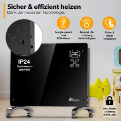 TRESKO® Elektroheizung Schwarz 2000W Inkl. WiFi & APP Glaskonvektor Konvektor Wand Heizung Glas Heizkörper Bad -Luft Wrame Haus Geschaft 298bdc929b2ef6349bd1358216e2678f