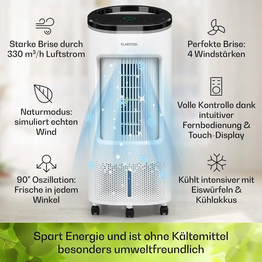 Klarstein Mobiles Klimagerät Ohne Abluftschlauch - Luftkühler Mit Wasser Ventilator Luftbefeuchter Luftreiniger Funktion - 7L Wassertank - Air Cooler Klimaanlage Mobil Mit Fernbedienung - Weiß 3 Klarstein Mobiles Klimagerät Ohne Abluftschlauch - Luftkühler Mit Wasser Ventilator Luftbefeuchter Luftreiniger Funktion - 7L Wassertank - Air Cooler Klimaanlage Mobil Mit Fernbedienung - Weiß – Bild 3