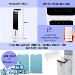 Klarstein Mobiles Klimagerät Ohne Abluftschlauch - 360° Luftkühler Mit Wasser Ventilator Luftbefeuchter Luftreiniger Funktion - App-Steuerung - 6L Wassertank - Klimaanlage Mobil Mit Fernbedienung -Luft Wrame Haus Geschaft 2cf03ea44c16fcc4f11c017b147b0591