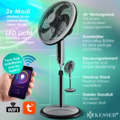 KESSER® 3in1 Standventilator Tischventilator Wandventilator Mit App Wifi , Fernbedienung | Timer | Leise Oszillation 80 Grad | Ventilator | 4 Geschwindigkeiten Inkl. Wandhalterung , Farbe:Schwarz -Luft Wrame Haus Geschaft 2d5cd7f55b8d5334e09c1d364e9dba5a