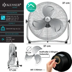 KESSER® Windmaschine Retro Stil | Ventilator In Chrom | Standventilator | Tischventilator Bodenventilator | 3-Stufen | Robuster Stand | Stufenlos Neigbarer Ventilatorkopf | Chrom Silber, Größe:Ø 30cm -Luft Wrame Haus Geschaft 2ec47608e7e3e3dab9395ffd9ca0d07f