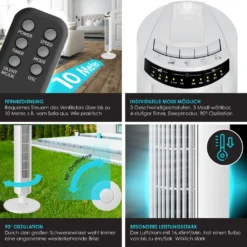 KESSER Turmventilator FERNBEDIENUNG Ventilator LED Display Standventilator Klimaanlage, Farbe:Weiß -Luft Wrame Haus Geschaft 2ed176a894ef6378db4ca6eb9e110028