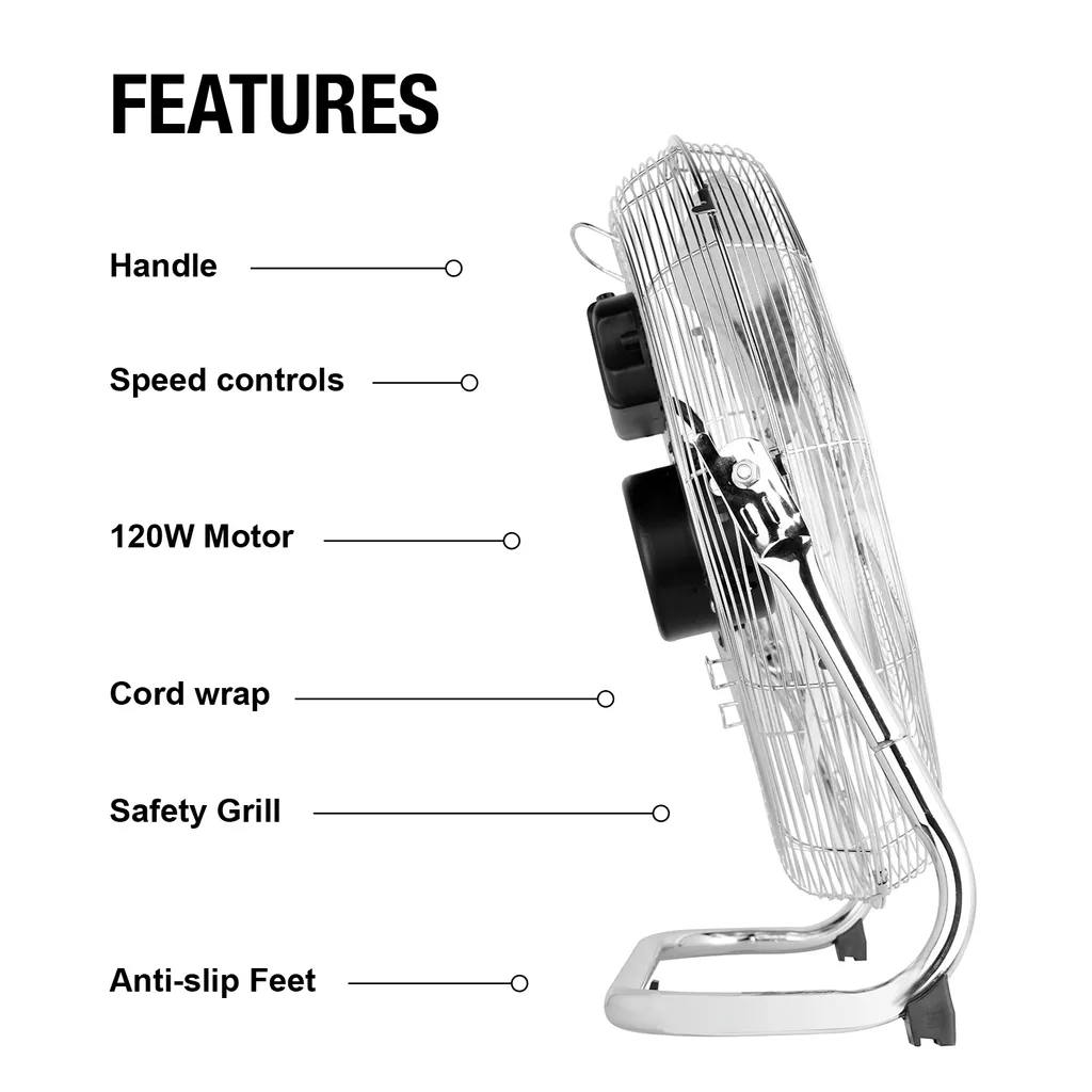 Pro Breeze 50 Cm Bodenventilator Aus Chrom, Ventilator Mit 3 Geschwindigkeitsstufen Und Verstellbaren Ventilatorkopf - Windmaschine Für Fitnessstudio Oder Werkstatt 3 Pro Breeze 50 Cm Bodenventilator Aus Chrom, Ventilator Mit 3 Geschwindigkeitsstufen Und Verstellbaren Ventilatorkopf - Windmaschine Für Fitnessstudio Oder Werkstatt – Bild 3
