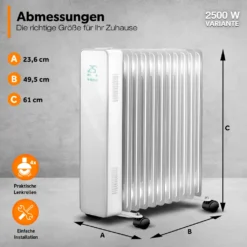 TRESKO® Ölradiator Weiß 2500W Elektroheizung Radiator Öl Heizkörper Heizung Timer 9 TRESKO® Ölradiator Weiß 2500W Elektroheizung Radiator Öl Heizkörper Heizung Timer -Luft Wrame Haus Geschaft 314e60285b57e013a695d362b1043db9