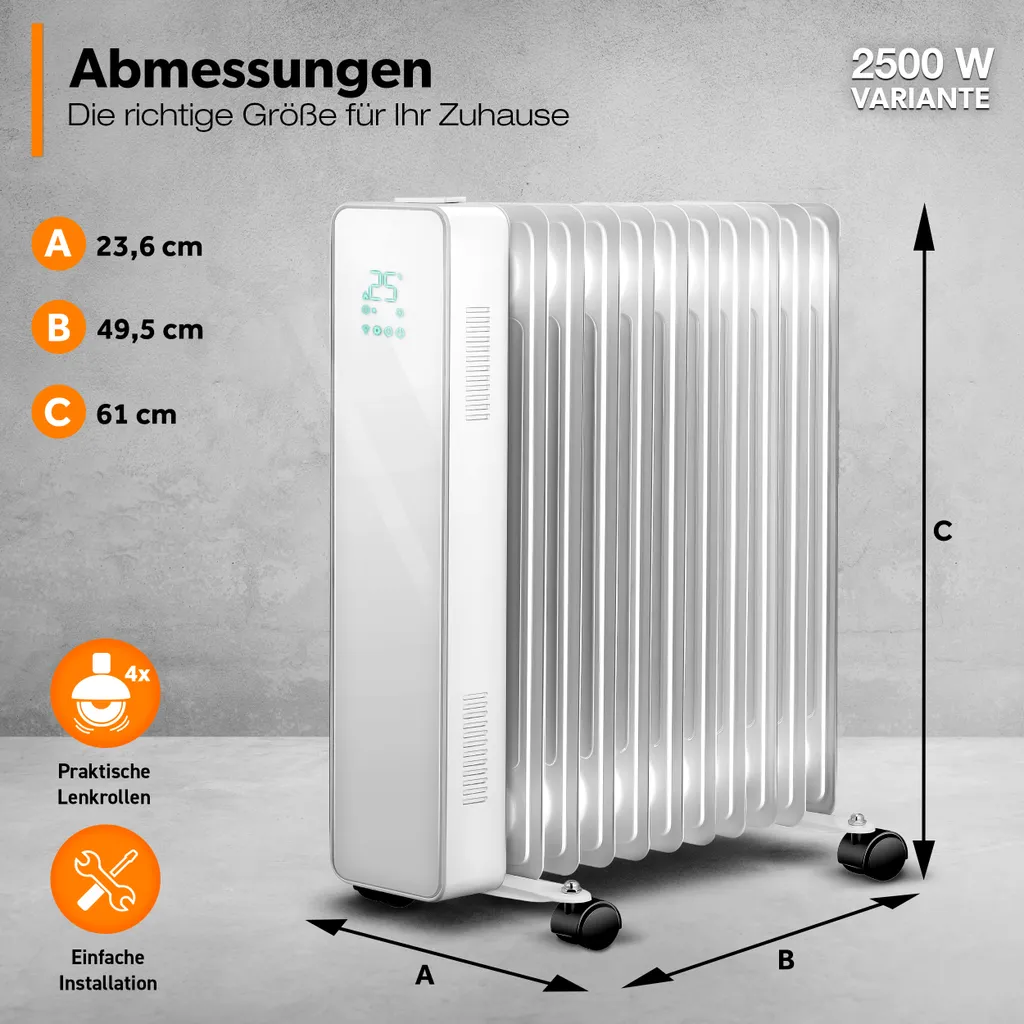 TRESKO® Ölradiator Weiß 2500W Elektroheizung Radiator Öl Heizkörper Heizung Timer 3 TRESKO® Ölradiator Weiß 2500W Elektroheizung Radiator Öl Heizkörper Heizung Timer – Bild 3