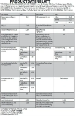 Amica - WA 462 010 - Waschmaschine - Raumsparmodel - 6 Kg -Luft Wrame Haus Geschaft 3528576805ac5b774e309ff77e981084