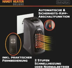 LIVINGTON Handy Heater 370 Watt Mit Fernbedienung | Keramik Heizlüfter | Mini-Steckdosen-Heizer | Schnellheizung | Thermostat 15°C - 32°C | Timer | Elektro-Heizung | Das Original Aus Dem TV -Luft Wrame Haus Geschaft 35931f3d03db1226dd2ae2e5d647b271