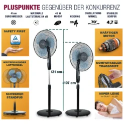 RelaxxNow Super Leiser Standventilator Mit 45W Motoren Leistung, Oszillierender Ventilator Mit 3 Geschwindigkeitsstufen Und Höhenverstellbarkeit Bis 131cm, 41 DB Schlafmodus & 41cm Durchmesser, VTX100 11 RelaxxNow Super Leiser Standventilator Mit 45W Motoren Leistung, Oszillierender Ventilator Mit 3 Geschwindigkeitsstufen Und Höhenverstellbarkeit Bis 131cm, 41 DB Schlafmodus & 41cm Durchmesser, VTX100 -Luft Wrame Haus Geschaft 36a928236e6ea7103caa504a451b2829