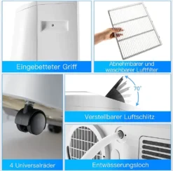 COSTWAY Heizlüfter 3,3kW 5in1 Klimaanlage 16000BTU/4,7kW, Für 117m³, Klimagerät Mobil 56dB Entfeuchter, Inkl. Schlafmodus, 24H Timer, Fernbedienung & App, Abluftschlauch, 16-32℃ -Luft Wrame Haus Geschaft 374d0668c724d033de9770821c912281