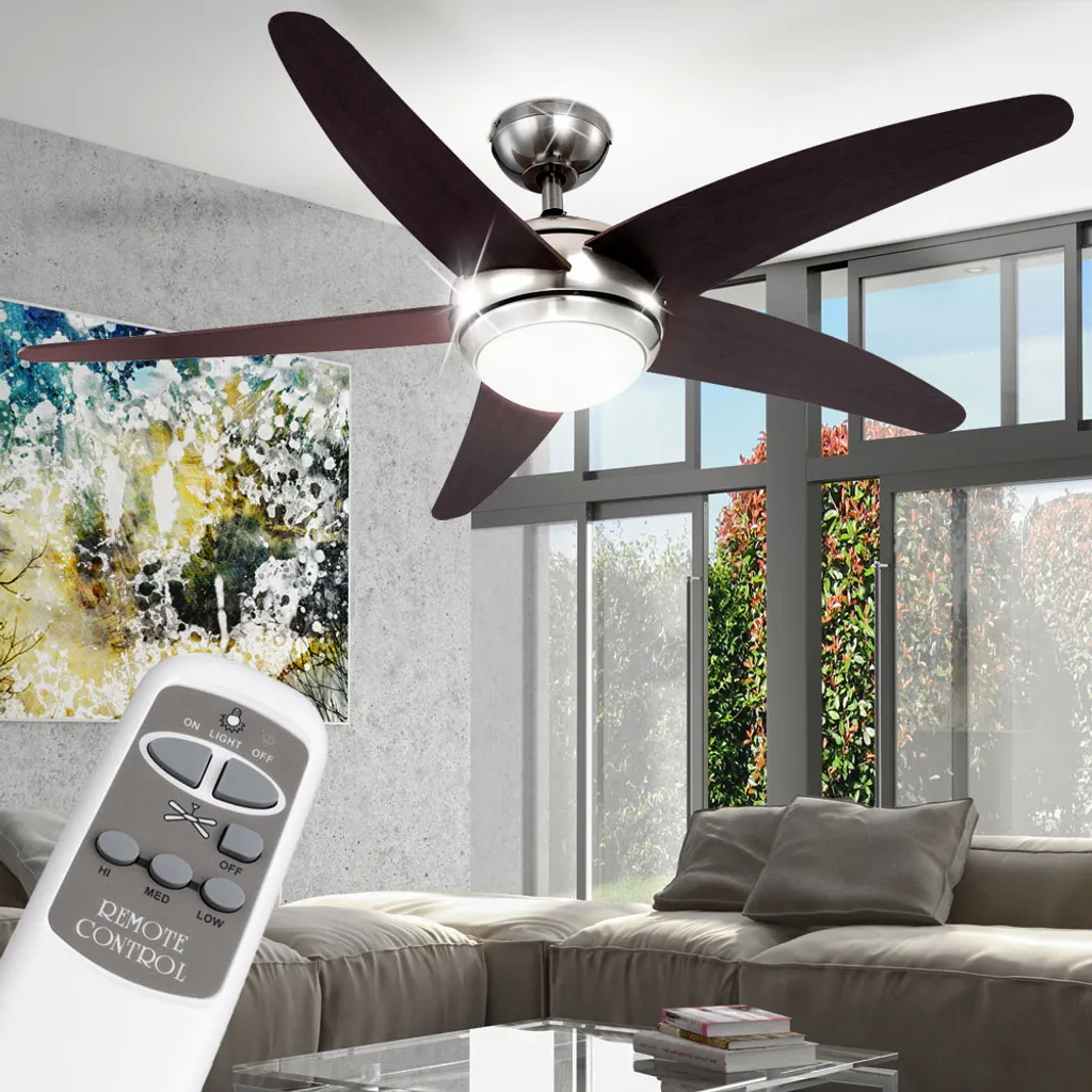 Globo Lighting VENTILATOR Metall Nickel Matt, MDF Wenge, Glas Opal, Fernbedienung, Batterie Inkludiert 2x AAA,, Max. Motorleistung 55W, Optimale Raumnutzung 30m², Abkühlung, Aufheizen, Geschwindigkeitsstufen 80/95/170 RPM, ø: 1320mm, H: 372mm, Exkl. 1x E14 60W 230V 9 Globo Lighting VENTILATOR Metall Nickel Matt, MDF Wenge, Glas Opal, Fernbedienung, Batterie Inkludiert 2x AAA,, Max. Motorleistung 55W, Optimale Raumnutzung 30m², Abkühlung, Aufheizen, Geschwindigkeitsstufen 80/95/170 RPM, ø: 1320mm, H: 372mm, Exkl. 1x E14 60W 230V – Bild 9