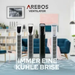 AREBOS Turmventilator Mit Fernbedienung & Timer, 40 Watt, Mit 3 Geschwindigkeitsstufen & Sleep-Modus, Weiß -Luft Wrame Haus Geschaft 392364a03d209b6e1cd6c04dd7dab166